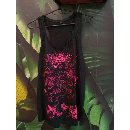 Tílko dámské černé s růžovým potiskem - Fluo Meditace (Velikost S)