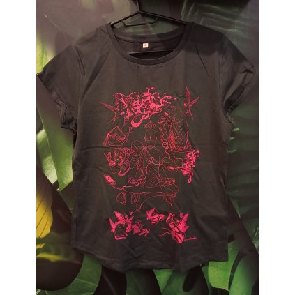 Tričko dámské šedé s růžovým potiskem - Fluo Meditace (Velikost S)