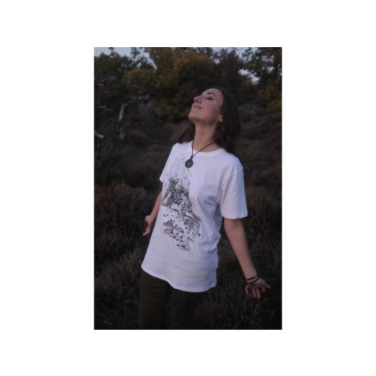 Tričko bílé unisex s černým potiskem Plastikus (Velikost XL)