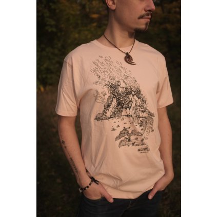 Tričko béžové unisex s černým potiskem Plastikus (Velikost M)