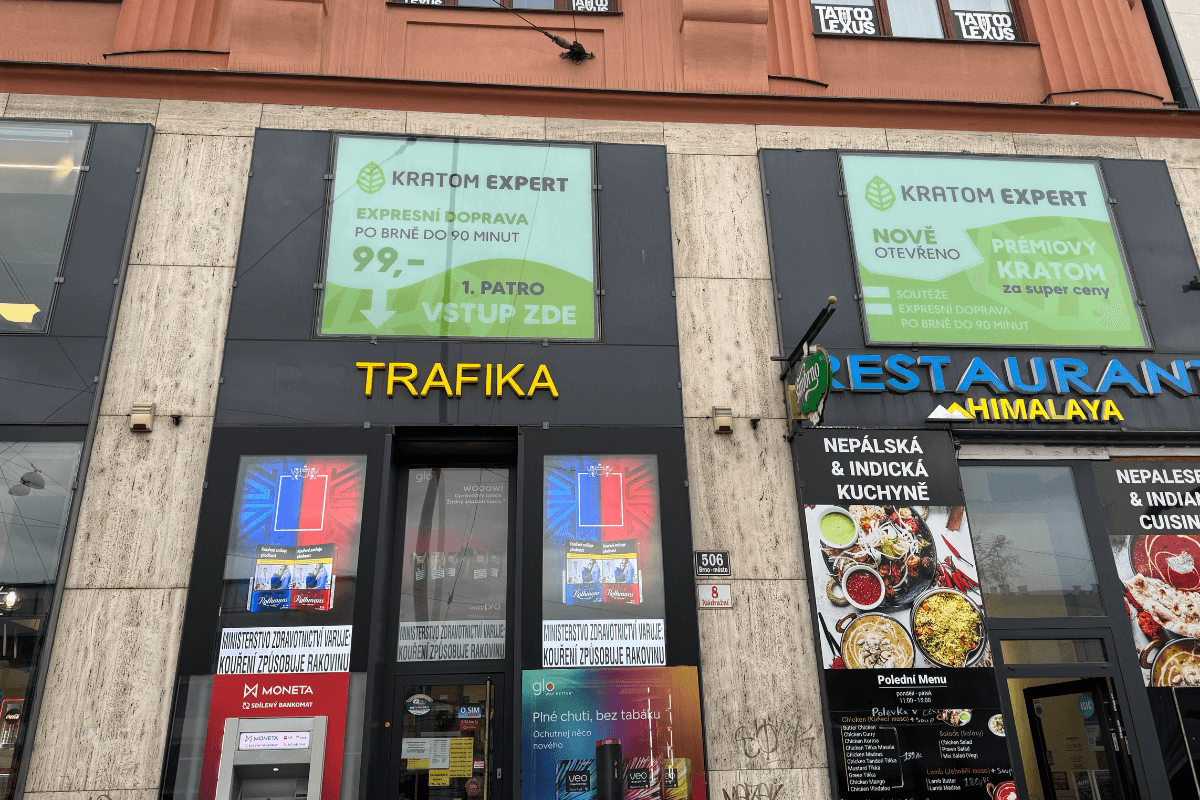 Exteriér prodejny Kratom Expert Brno