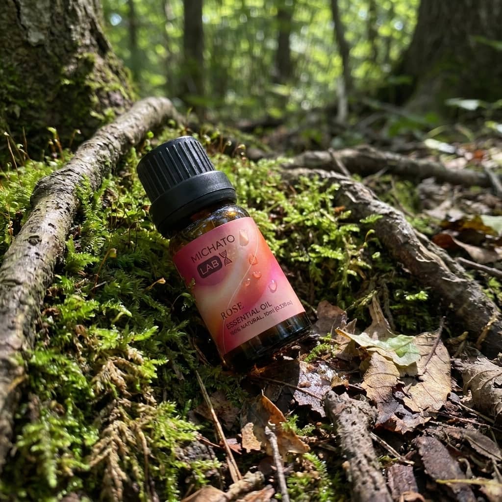 Růžový esenciální olej 10 ml v tmavé skleněné lahvičce