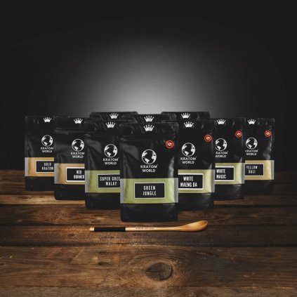 Kratom World Starter Pack Balíček Vzorků Zelený Červený Zlatý Bílý Kratom Prášek 10 x 10g