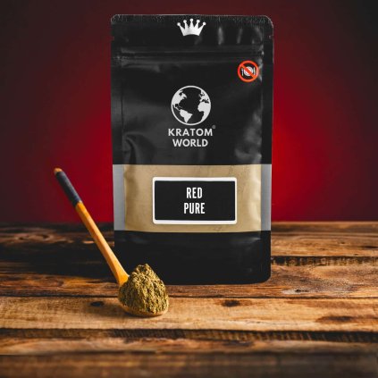 Kratom World Red Pure prášek červený pure čistý červený kratom lžička