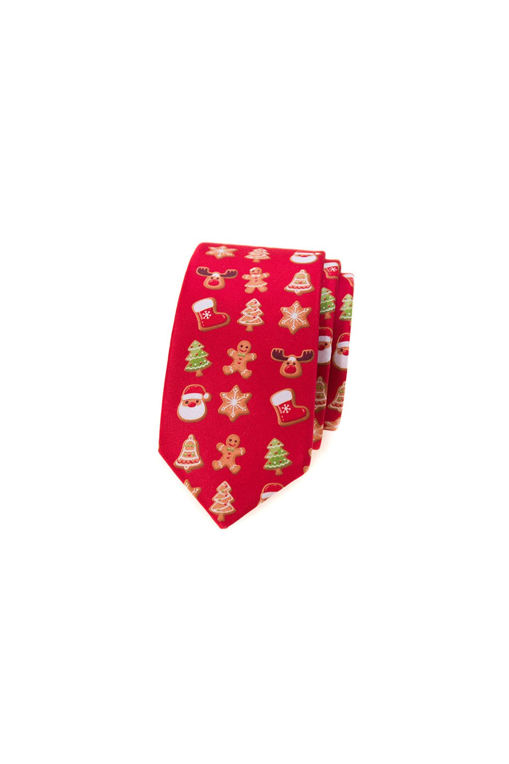 Úzká vánoční kravata Avantgard - červená / perníček