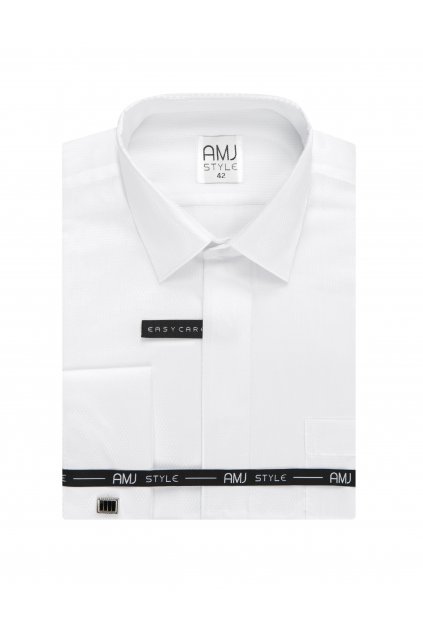 Společenská košile AMJ Slim fit s jemným vzorem a dvojitou manžetou - bílá