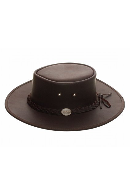Pánský kožený klobouk Australák - hnědý broušený