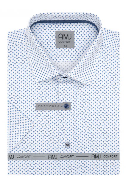 Košile AMJ Slim fit s krátkým rukávem -  bílá s modrým vzorem