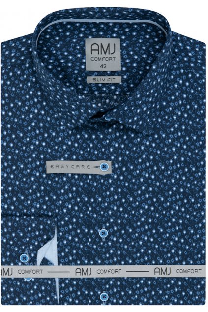 Pánská košile AMJ Slim fit vzorovaná - modrá