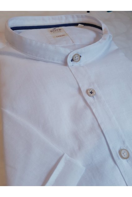 Košile Pure Casual Fit s krátkým rukávem a módním stojáčkem - lněná