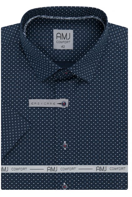 Košile AMJ Comfort fit s krátkým rukávem - tmavě modrá s jemným vzorem