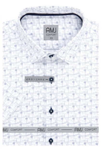 Košile AMJ Comfort fit s krátkým rukávem - bílá s modrým vzorem
