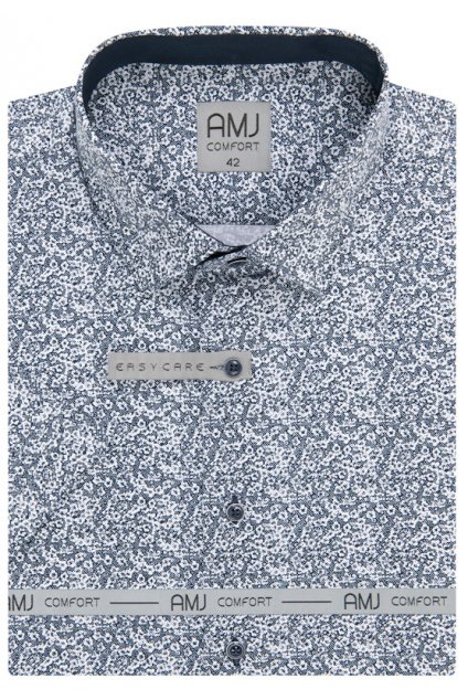 Košile AMJ Comfort fit s krátkým rukávem - s tmavě modrým vzorem