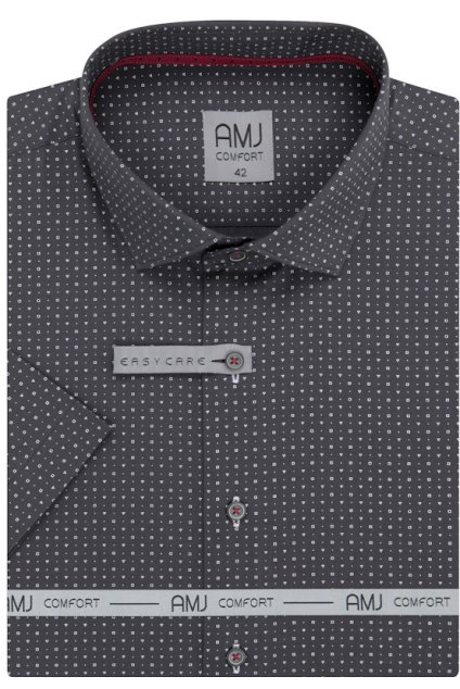 Košile AMJ Comfort fit s krátkým rukávem - tmavě šedá se světlým vzorem