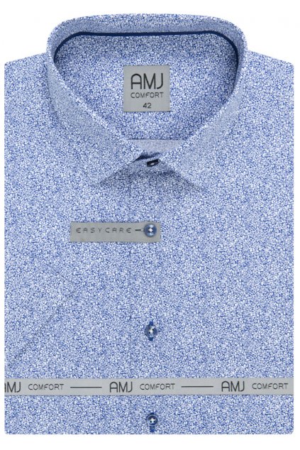 Košile AMJ Slim fit s krátkým rukávem - s drobným modrým vzorem