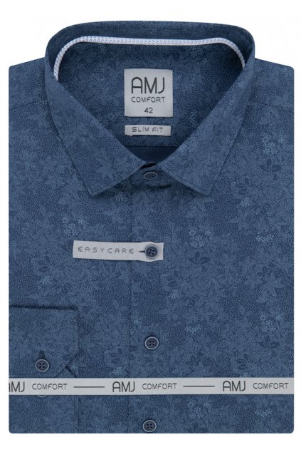 Pánská košile AMJ Slim fit modro-šedá s tištěným vzorem