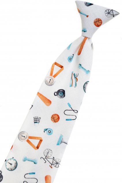 Chlapecká kravata Avantgard Young - bílá / sportovní motivy