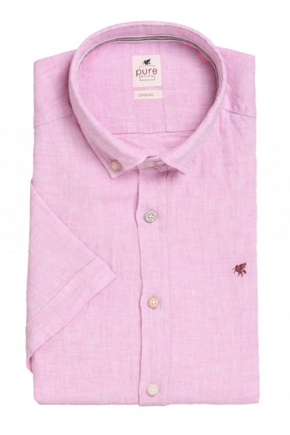 Lněná košile Pure Casual Fit s krátkým rukávem - růžová