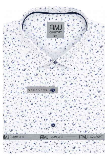 Košile AMJ Comfort fit s krátkým rukávem - bílá s modrým vzorem