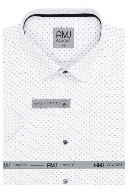 Košile AMJ Comfort fit s krátkým rukávem - bílá s drobným vzorem