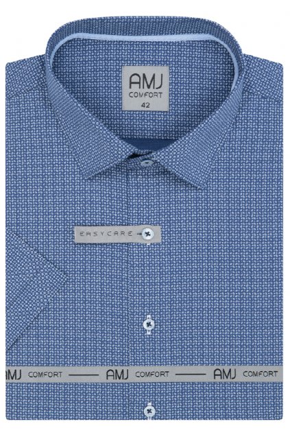 Košile AMJ Comfort fit s krátkým rukávem - modrá  s drobným vzorem