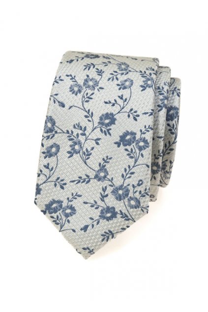 Úzká bavlněná kravata Avantgard - smetanová / modrá