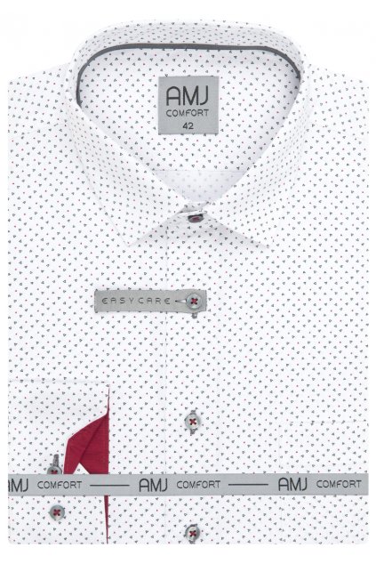 Pánská košile AMJ Comfort - bílá s šedým vzorem a červenými detaily