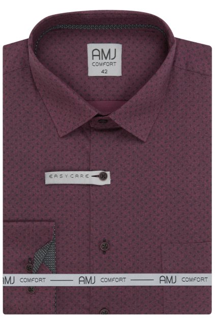 Pánská košile AMJ Comfort fit bordó se vzorem