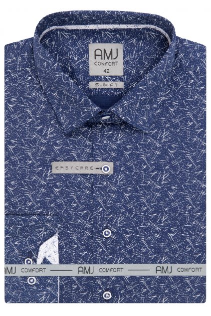 Pánská košile AMJ Slim fit modrá se vzorem