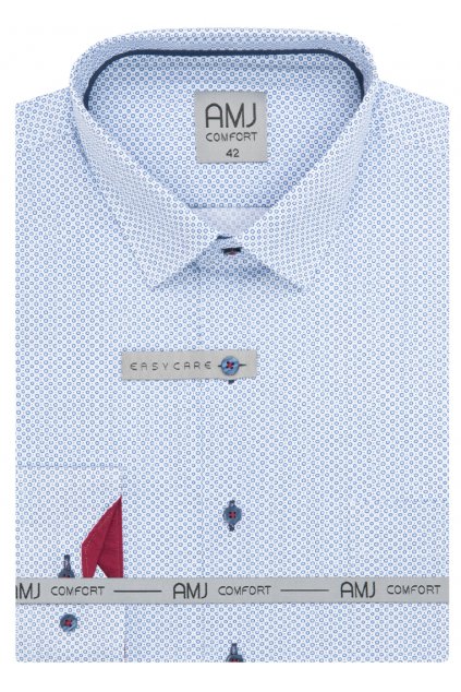 Pánská košile AMJ Slim fit modrá s drobným vzorem a červenými detaily