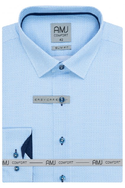 Pánská košile AMJ Slim fit modrá s drobným vzorem