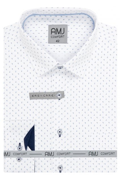 Pánská košile AMJ Slim fit bílá s modrým vzorem