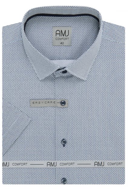 Košile AMJ Slim fit s krátkým rukávem - s drobným šedým vzorem