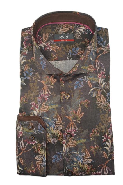 Košile Pure Slim Fit "City" hnědá s květy