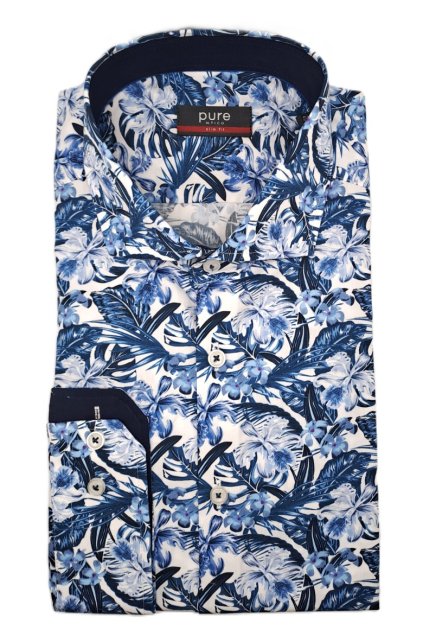 Košile Pure Slim Fit "City" bílá s modrým vzorem