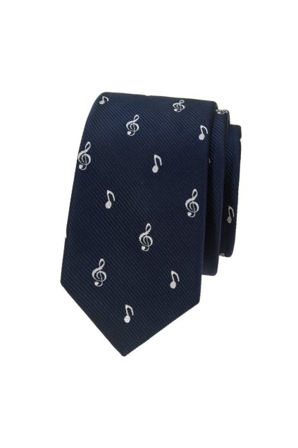 Úzká kravata Avantgard - navy / houslový klíč