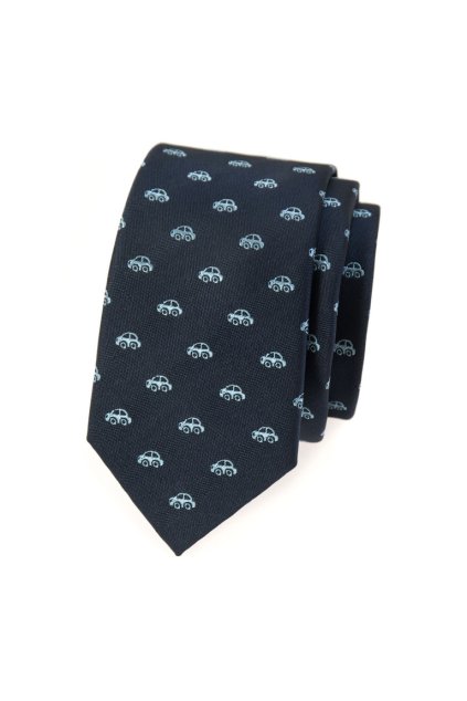 Úzká kravata Avantgard - navy / auta
