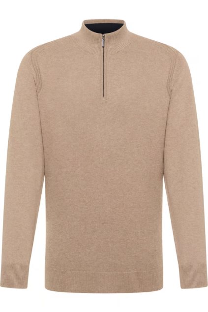 Pánský luxusní svetr z bavlny a kašmíru s krátkým zipem - béžový
