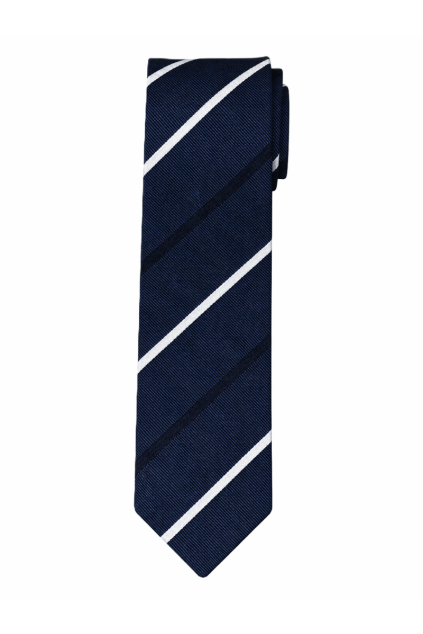 Hedvábná slim kravata OLYMP - pruhy - navy
