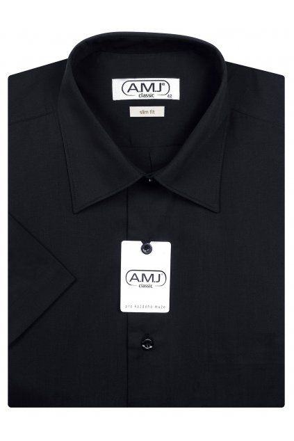 Pánská košile AMJ Slim fit s krátkým rukávem - černá
