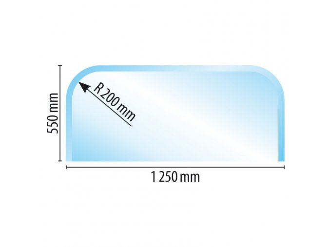 sklo pod kamna typ z i b em 1250 x 550, R 200