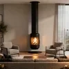 designovy krb rocal vesta frontal zavesena na zed v interieru editee
