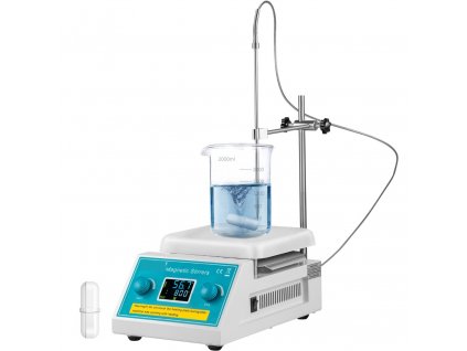 Magnetické míchadlo s ohřevem, 500W, 2L, 2000 ot.min, nastavitelná teplota, s LED displejem a stojanem titul foto
