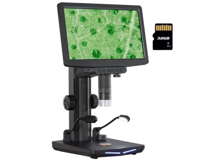 Digitální mikroskop s 26cm HD obrazovkou, zvětšením 10x-1300x, USB připojením a 32GB paměťovou kartou