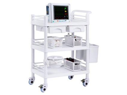 Tříúrovňový laboratorní vozík, plast ABS, nosnost 50 kg, rozměry 71 x 45 x 97 cm