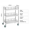 Laboratorní vozík z nerezové oceli, třístupňový, nosnost 100 kg, rozměry 67 x 39 x 86 cm