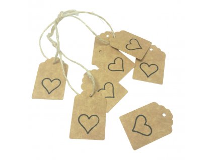 Visačka papírová SRDCE/5ks + provázek