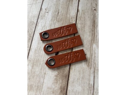 Cedulka kožená WITH ♥ 55x15 s průchodkou