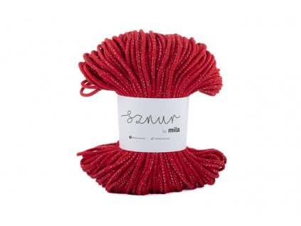 Bavlněná šňůra MILA GLITTER 5mm - Červená stříbrná/PG112