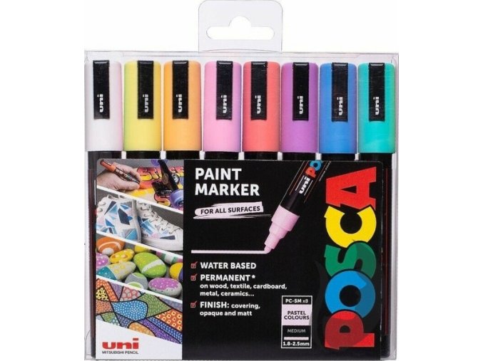 Sada akrylových fixů Uni Posca 1,8 2,5mm 8ks pastelové